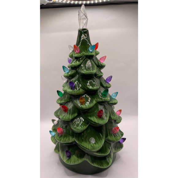 Vintage Lighted Tabletop Ceramic Christmas Tree -Battery Operated 14" Tall - Picture 9 of 9